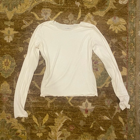 Brandy Melville White Lettuce Hem Long Sleeve Tee - Picture 1 of 3